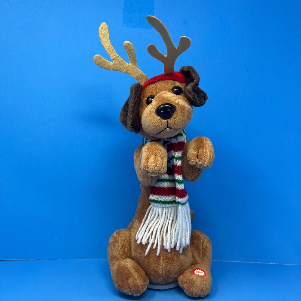Merry Moments Animated Plush 12inch Brown Christmas Dachshund Dog Reindeer Scarf
